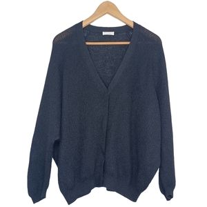 Brunello Cucinelli Mohair Wool Blend Ribbed Knit Hidden Front Buttona Cardigan